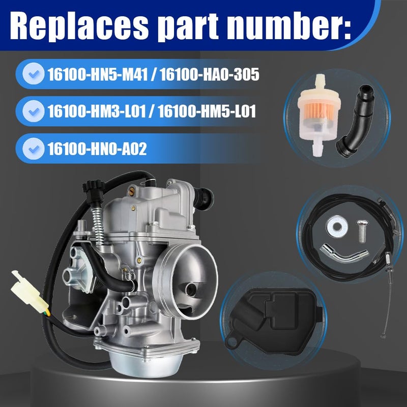 Aniro Moto TRX 450 Carburetor Replace for Honda Foreman 450 TRX 450 TRX450ES TRX450FE TRX450FM TRX450S 1998-2004 with Base Cover & Screw Free Throttle Cable - Image 3
